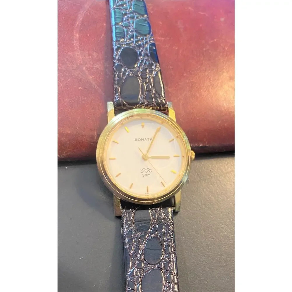 Unisex 32mm Sonata by Tata of India Watch, Gold Tone, WR to 30m, 1141YA8
